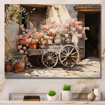 Pink Old Cart Wheels - Old American Cart Canvas Wall Art